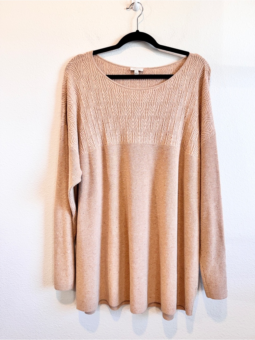Talbots Plus Size 3X Tan Textured Knit Sweater Scoop Neck Long Sleeve Flecks K33